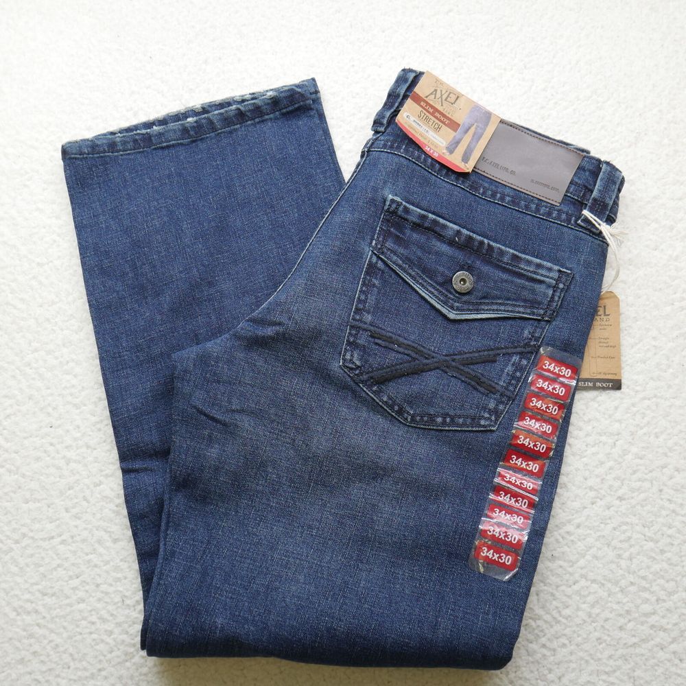 TK Axel Jeans Mens 34x30 Slim Boot Stretch Dark Wash Denim‎ Stylish Pockets